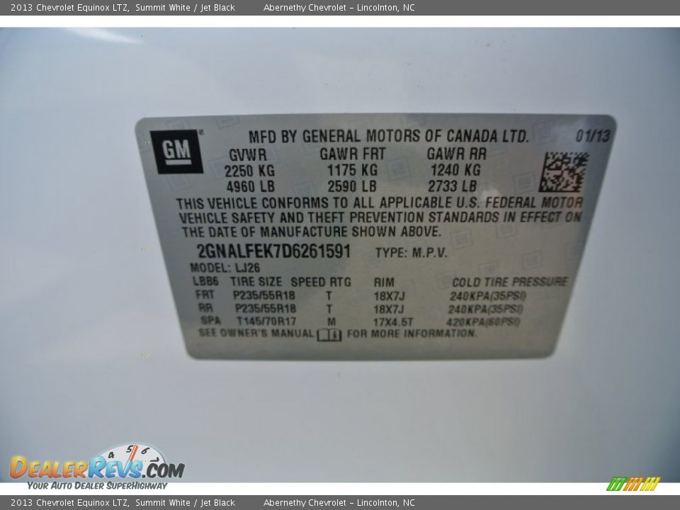 2013 Chevrolet Equinox LTZ Summit White / Jet Black Photo #7