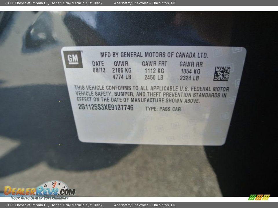 2014 Chevrolet Impala LT Ashen Gray Metallic / Jet Black Photo #7