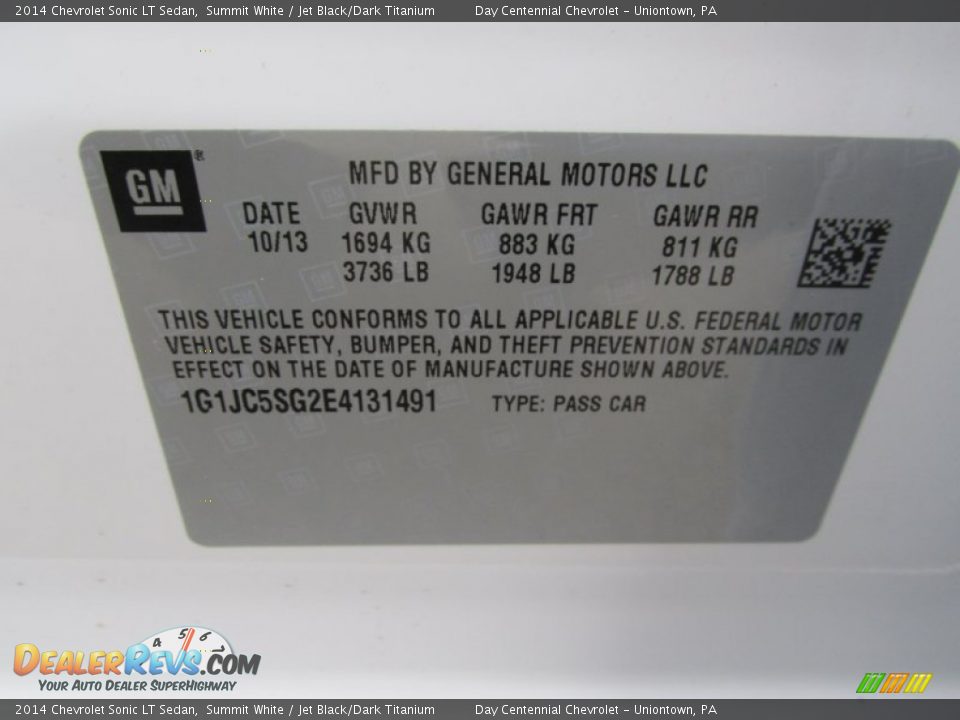 2014 Chevrolet Sonic LT Sedan Summit White / Jet Black/Dark Titanium Photo #19