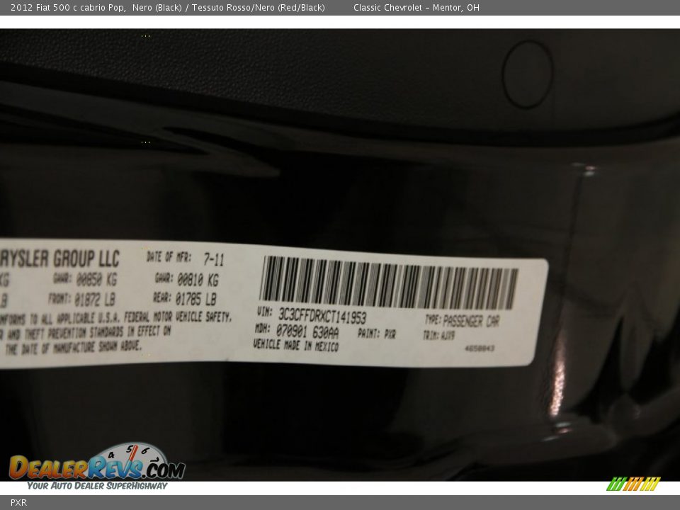 Fiat Color Code PXR Nero (Black)