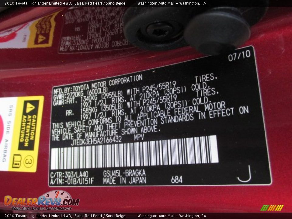 2010 Toyota Highlander Limited 4WD Salsa Red Pearl / Sand Beige Photo #20