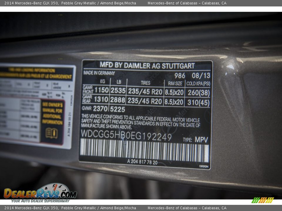 2014 Mercedes-Benz GLK 350 Pebble Grey Metallic / Almond Beige/Mocha Photo #7