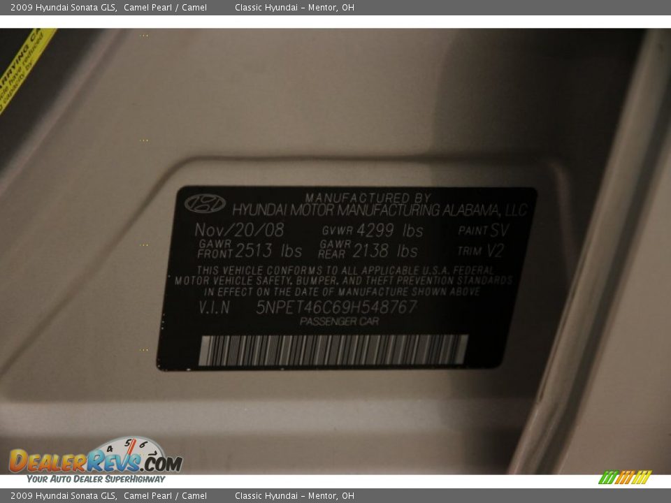 2009 Hyundai Sonata GLS Camel Pearl / Camel Photo #16