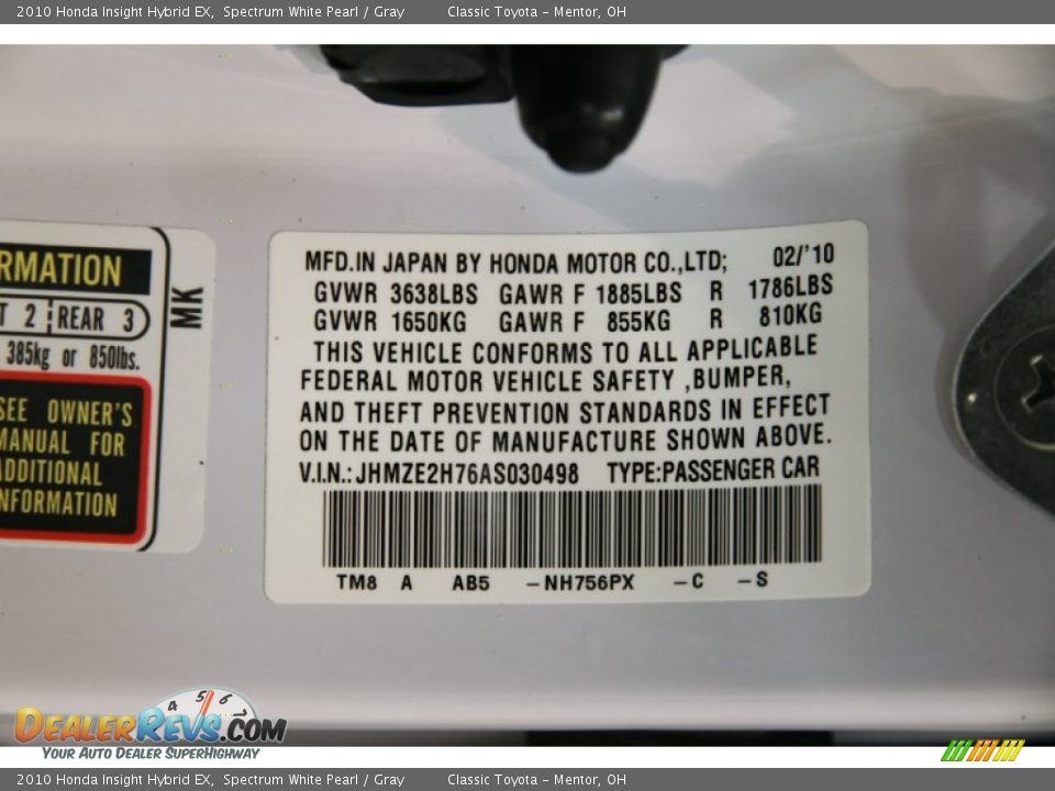2010 Honda Insight Hybrid EX Spectrum White Pearl / Gray Photo #19