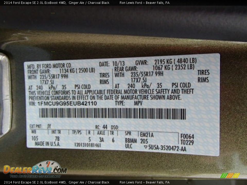 2014 Ford Escape SE 2.0L EcoBoost 4WD Ginger Ale / Charcoal Black Photo #20