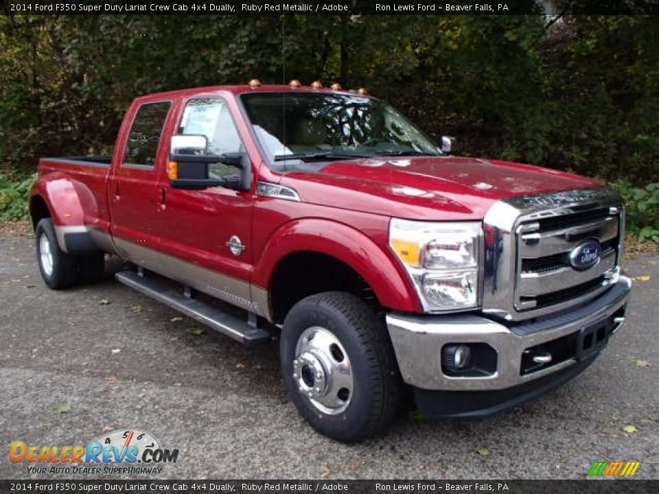 2014 Ford F350 Super Duty Lariat Crew Cab 4x4 Dually Ruby Red Metallic / Adobe Photo #2