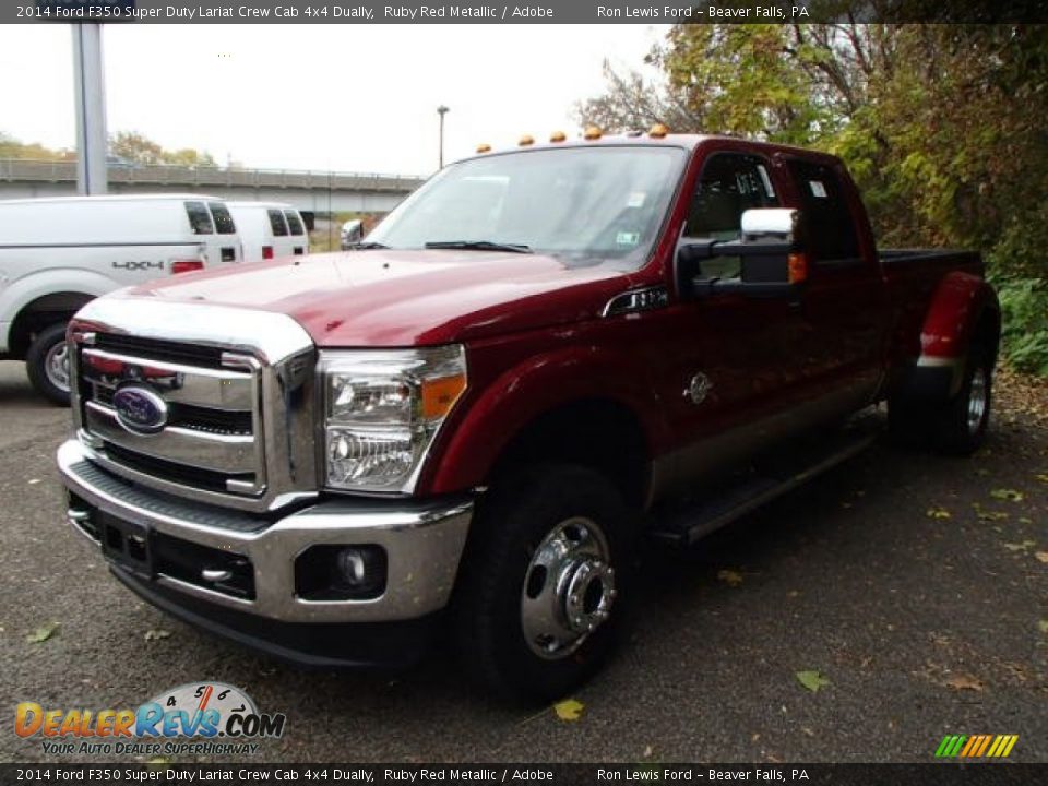 2014 Ford F350 Super Duty Lariat Crew Cab 4x4 Dually Ruby Red Metallic / Adobe Photo #4