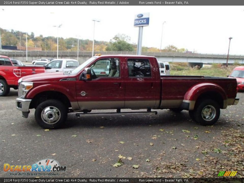 2014 Ford F350 Super Duty Lariat Crew Cab 4x4 Dually Ruby Red Metallic / Adobe Photo #5