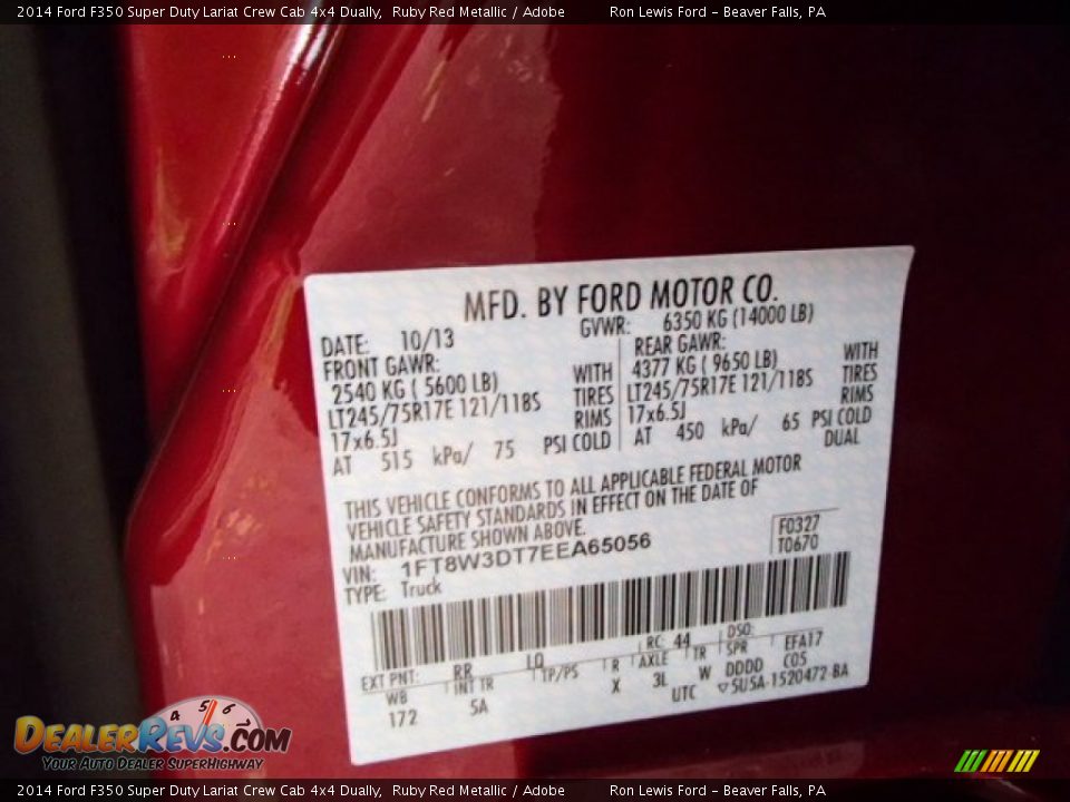 2014 Ford F350 Super Duty Lariat Crew Cab 4x4 Dually Ruby Red Metallic / Adobe Photo #20