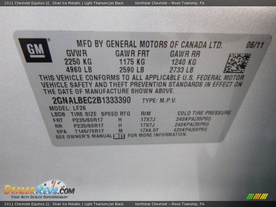 2011 Chevrolet Equinox LS Silver Ice Metallic / Light Titanium/Jet Black Photo #19