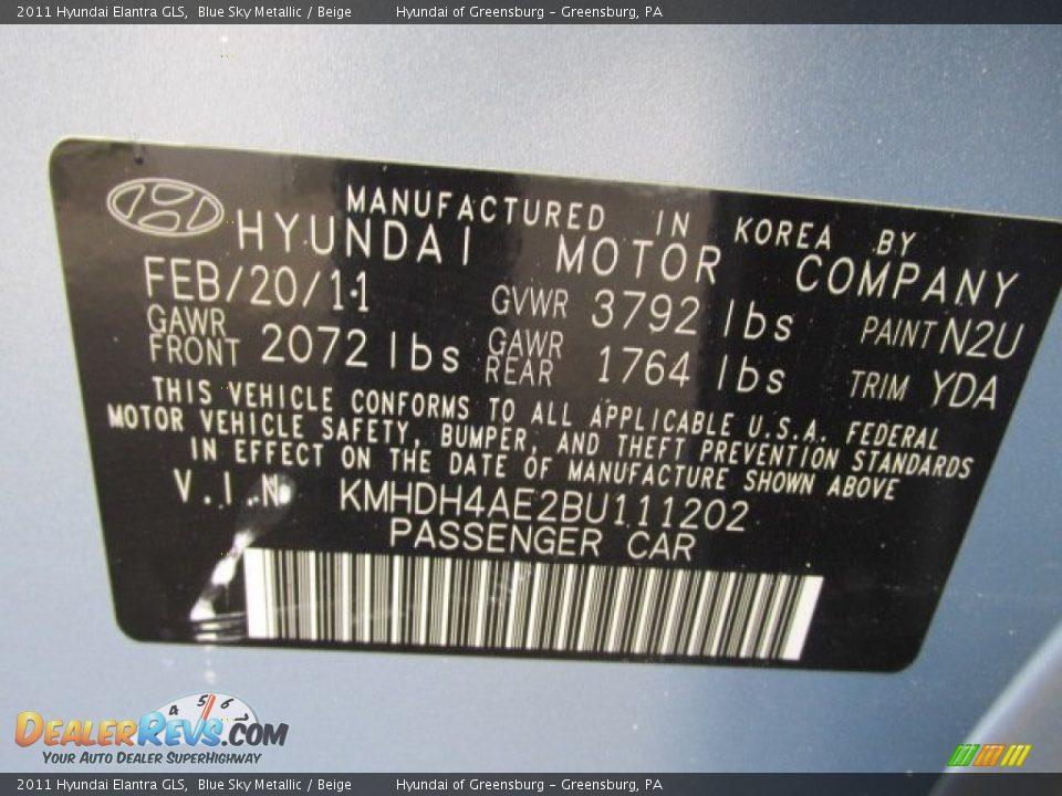 2011 Hyundai Elantra GLS Blue Sky Metallic / Beige Photo #24