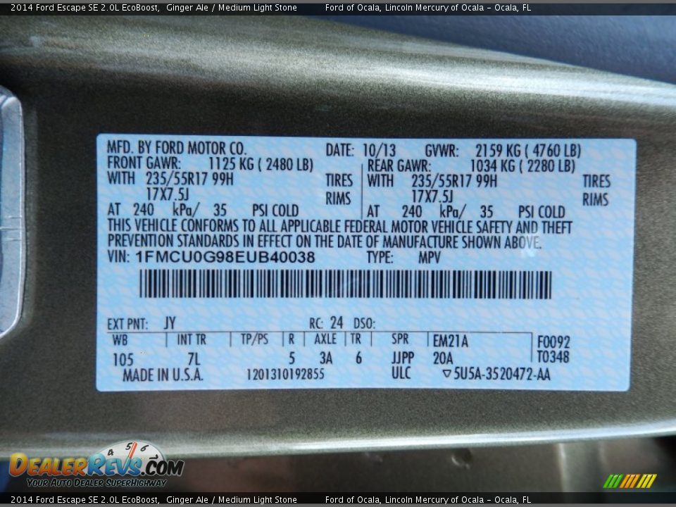 2014 Ford Escape SE 2.0L EcoBoost Ginger Ale / Medium Light Stone Photo #12