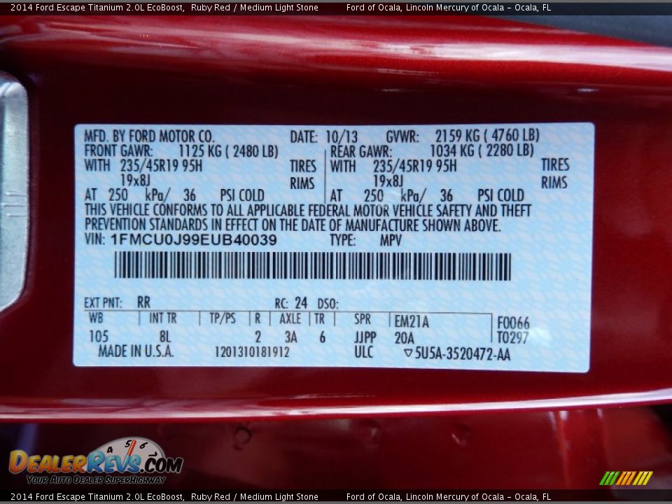 2014 Ford Escape Titanium 2.0L EcoBoost Ruby Red / Medium Light Stone Photo #12