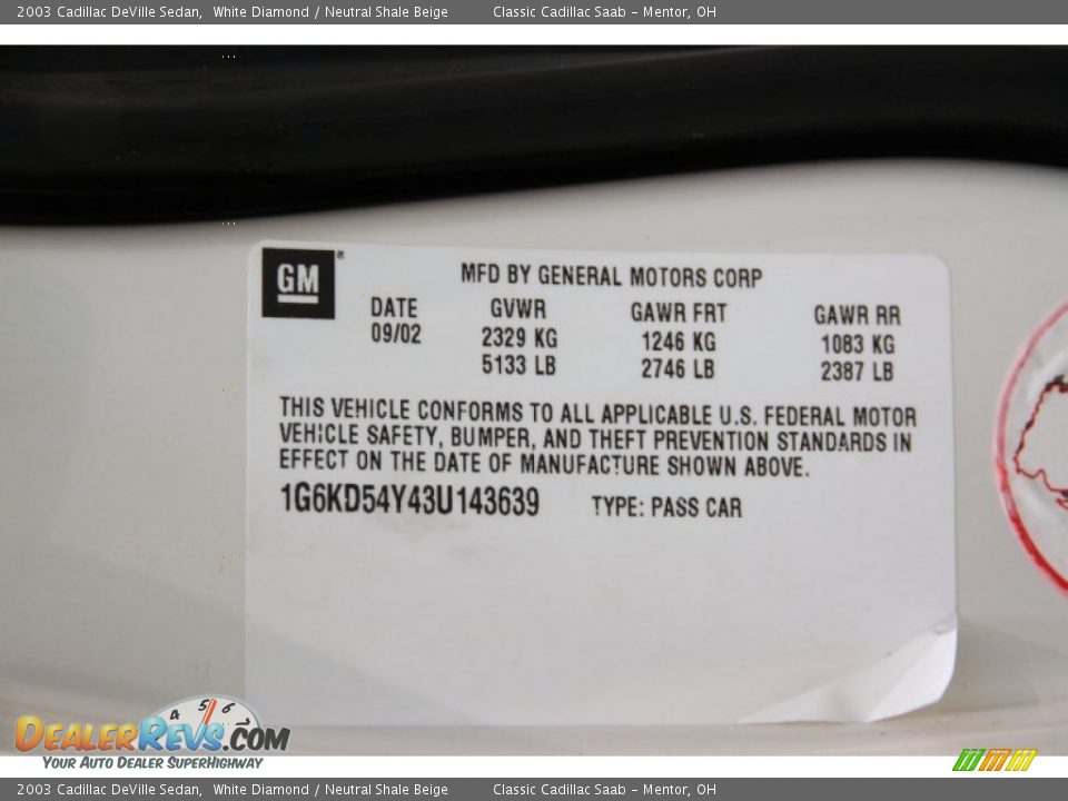 2003 Cadillac DeVille Sedan White Diamond / Neutral Shale Beige Photo #17