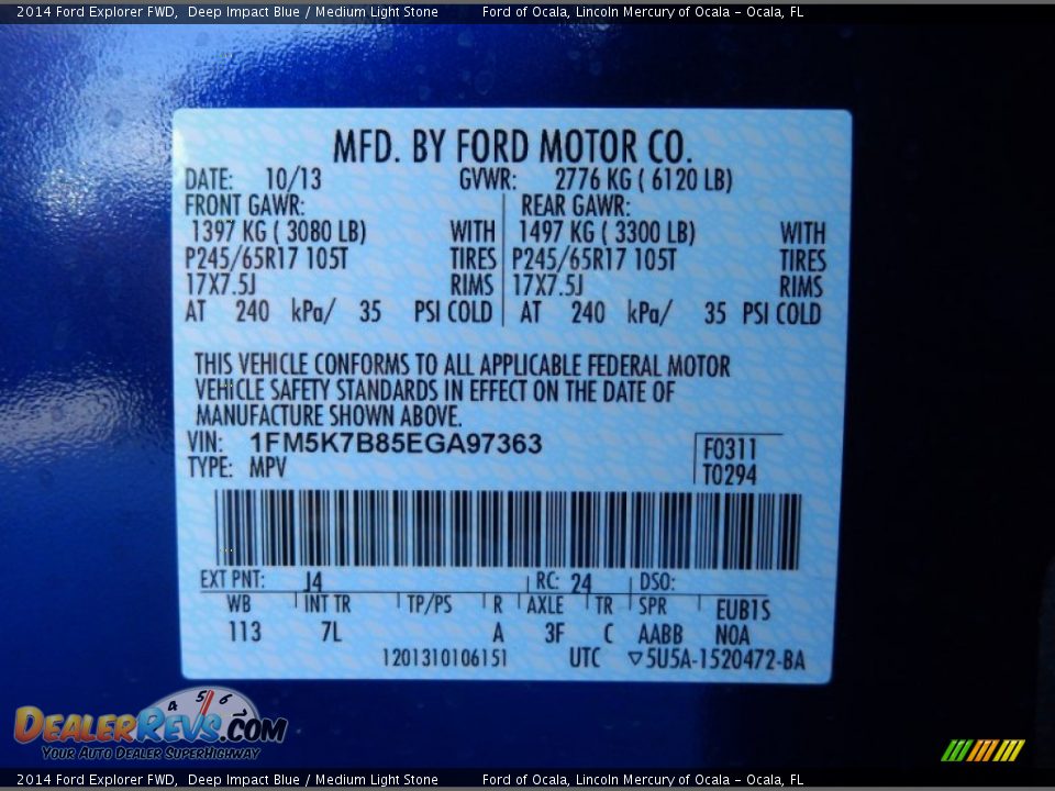 2014 Ford Explorer FWD Deep Impact Blue / Medium Light Stone Photo #13