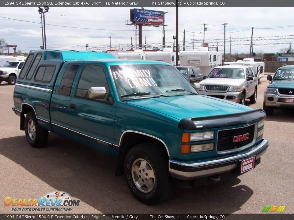 1994 GMC Sierra 1500 SLE Extended Cab 4x4 Bright Teal Metallic / Gray Photo #2