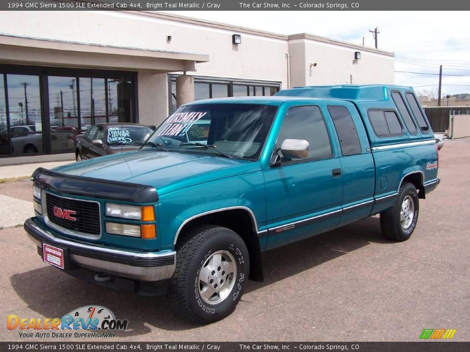 1994 GMC Sierra 1500 SLE Extended Cab 4x4 Bright Teal Metallic / Gray Photo #13