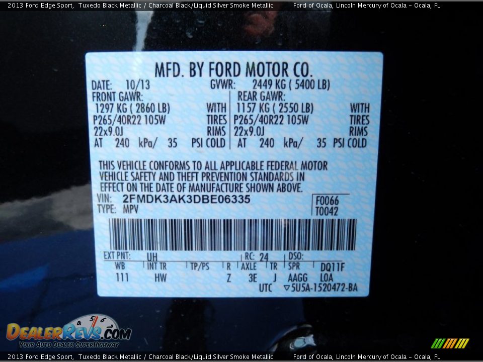 2013 Ford Edge Sport Tuxedo Black Metallic / Charcoal Black/Liquid Silver Smoke Metallic Photo #13