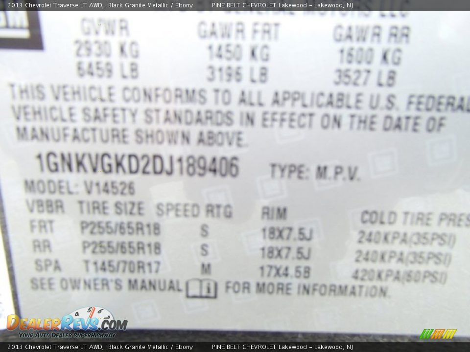 2013 Chevrolet Traverse LT AWD Black Granite Metallic / Ebony Photo #30
