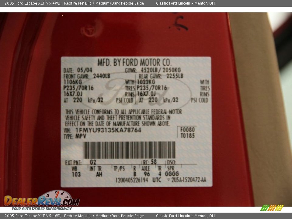 2005 Ford Escape XLT V6 4WD Redfire Metallic / Medium/Dark Pebble Beige Photo #17