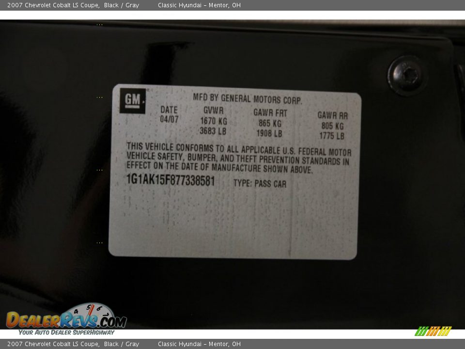 2007 Chevrolet Cobalt LS Coupe Black / Gray Photo #16