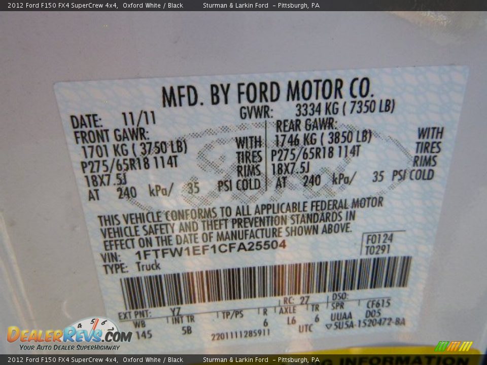 2012 Ford F150 FX4 SuperCrew 4x4 Oxford White / Black Photo #14
