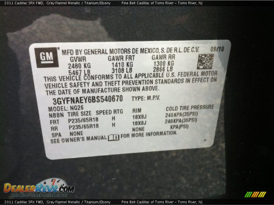 2011 Cadillac SRX FWD Gray Flannel Metallic / Titanium/Ebony Photo #11