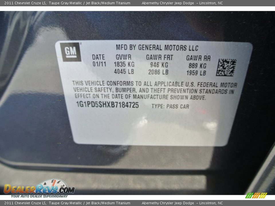 2011 Chevrolet Cruze LS Taupe Gray Metallic / Jet Black/Medium Titanium Photo #7