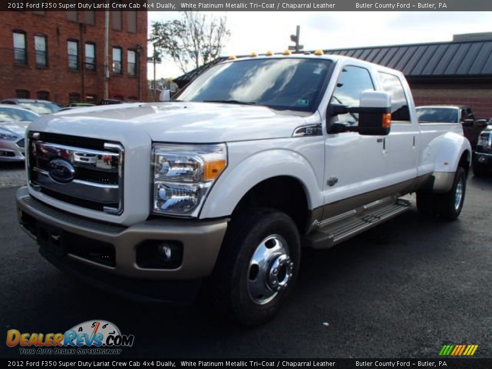 2012 Ford F350 Super Duty Lariat Crew Cab 4x4 Dually White Platinum Metallic Tri-Coat / Chaparral Leather Photo #2