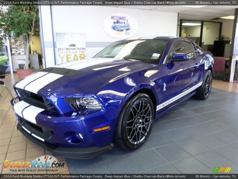 2014 Ford Mustang Shelby GT500 SVT Performance Package Coupe Deep Impact Blue / Shelby Charcoal Black/White Accents Photo #1