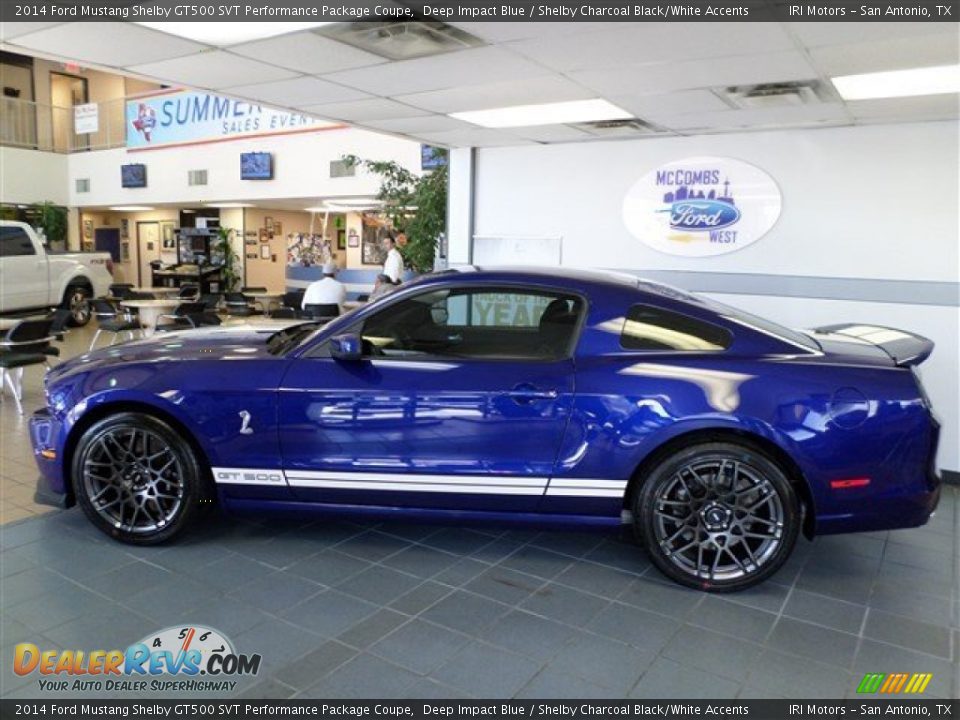 2014 Ford Mustang Shelby GT500 SVT Performance Package Coupe Deep Impact Blue / Shelby Charcoal Black/White Accents Photo #2