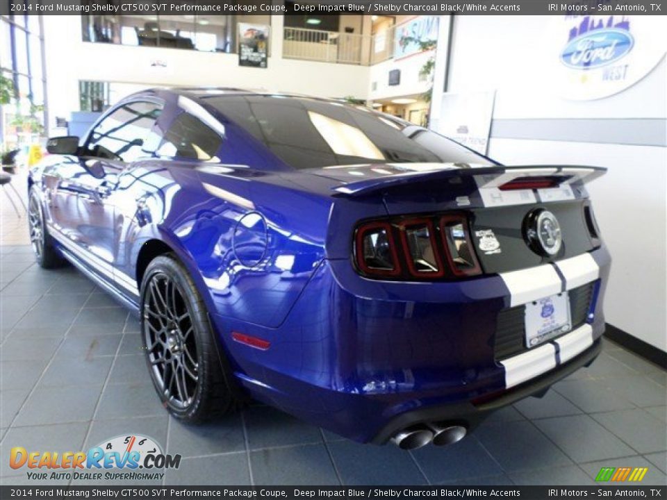 2014 Ford Mustang Shelby GT500 SVT Performance Package Coupe Deep Impact Blue / Shelby Charcoal Black/White Accents Photo #3