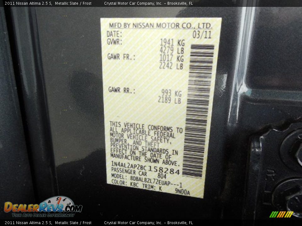 2011 Nissan Altima 2.5 S Metallic Slate / Frost Photo #17