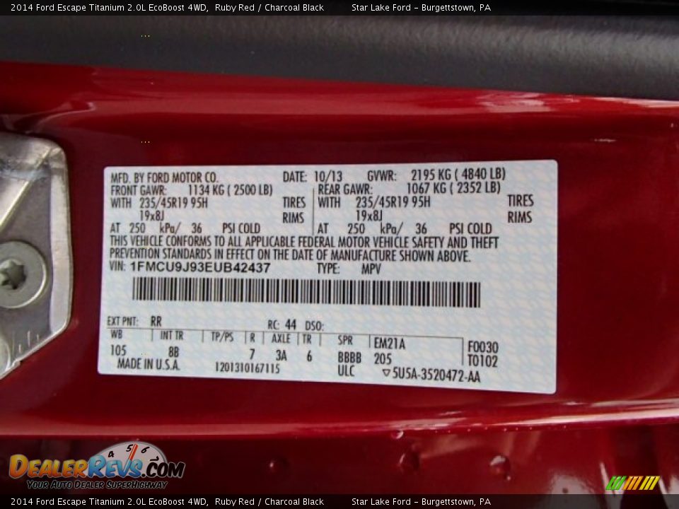 2014 Ford Escape Titanium 2.0L EcoBoost 4WD Ruby Red / Charcoal Black Photo #25