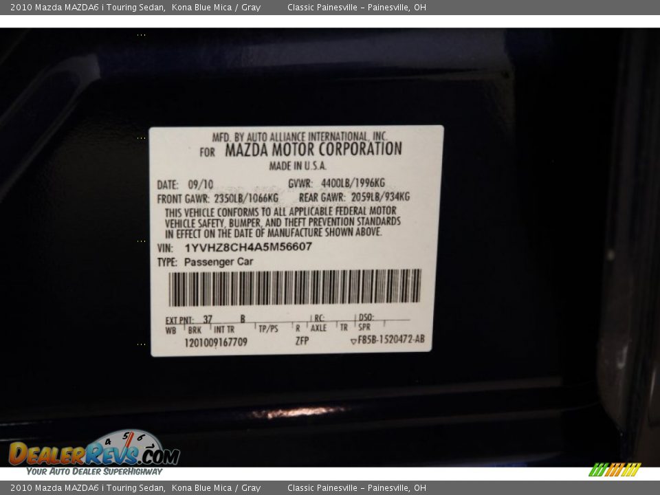 2010 Mazda MAZDA6 i Touring Sedan Kona Blue Mica / Gray Photo #18