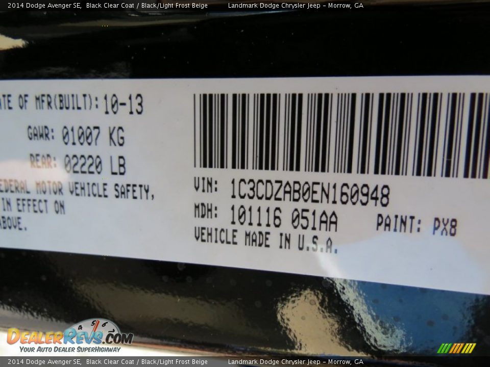 2014 Dodge Avenger SE Black Clear Coat / Black/Light Frost Beige Photo #10