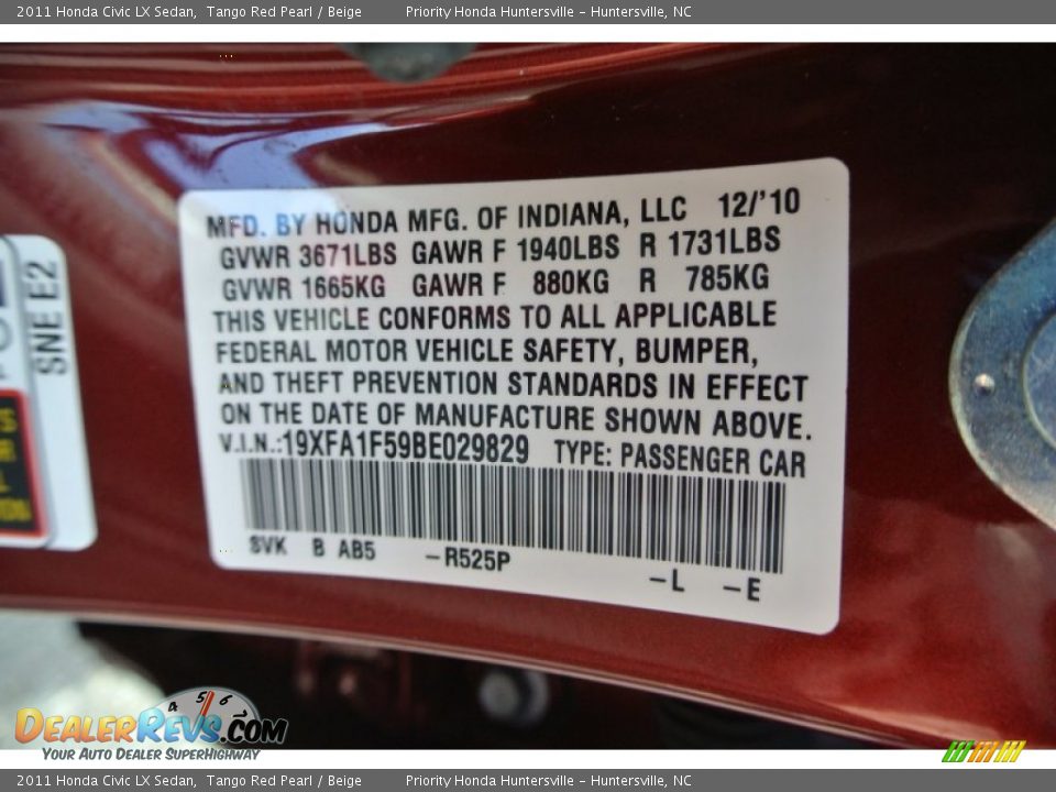 2011 Honda Civic LX Sedan Tango Red Pearl / Beige Photo #7