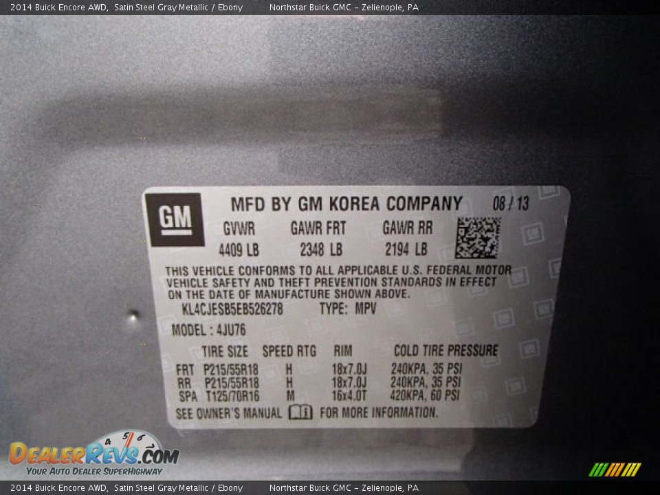 2014 Buick Encore AWD Satin Steel Gray Metallic / Ebony Photo #20