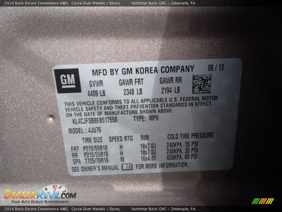 2014 Buick Encore Convenience AWD Cocoa Silver Metallic / Ebony Photo #20