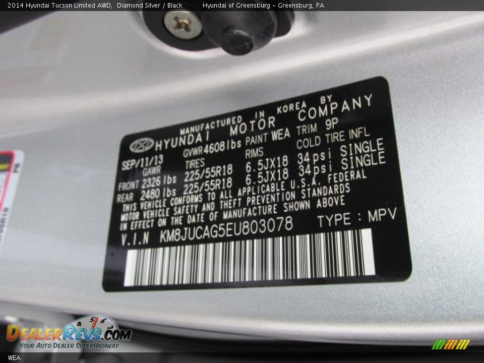 Hyundai Color Code WEA Diamond Silver