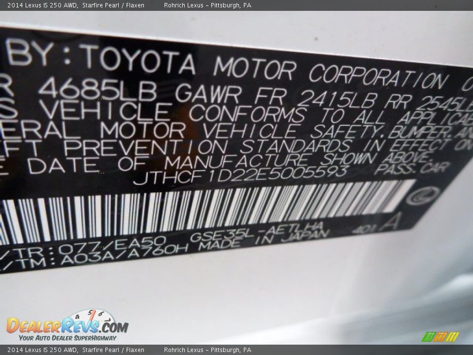 2014 Lexus IS 250 AWD Starfire Pearl / Flaxen Photo #16