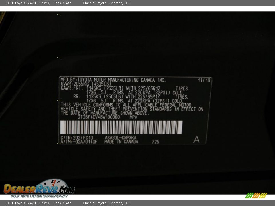 2011 Toyota RAV4 I4 4WD Black / Ash Photo #16