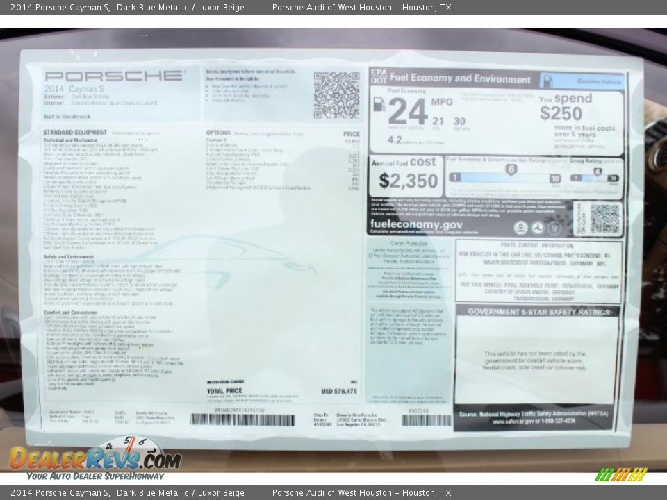 2014 Porsche Cayman S Dark Blue Metallic / Luxor Beige Photo #25
