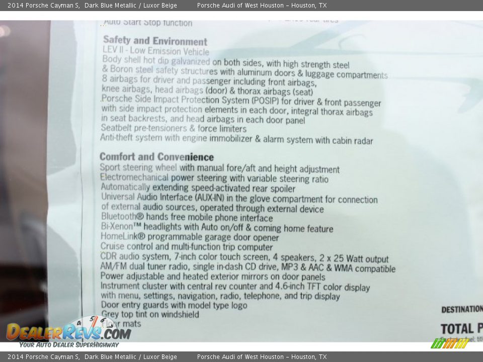 2014 Porsche Cayman S Dark Blue Metallic / Luxor Beige Photo #28