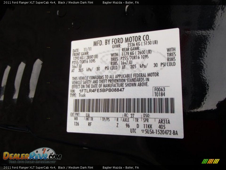 2011 Ford Ranger XLT SuperCab 4x4 Black / Medium Dark Flint Photo #25