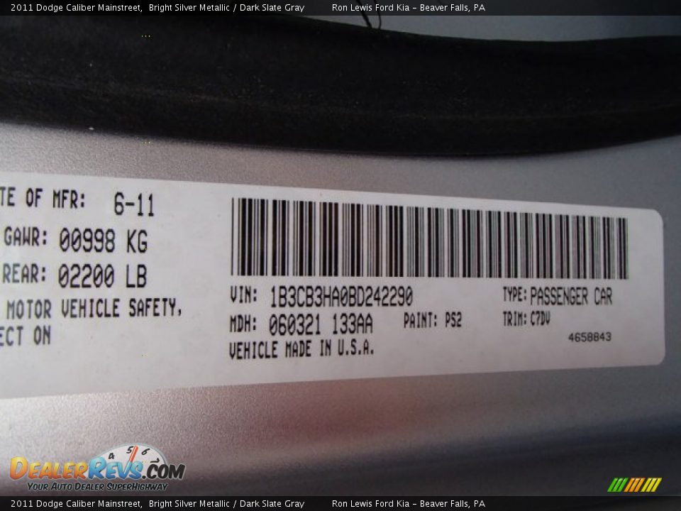 2011 Dodge Caliber Mainstreet Bright Silver Metallic / Dark Slate Gray Photo #20