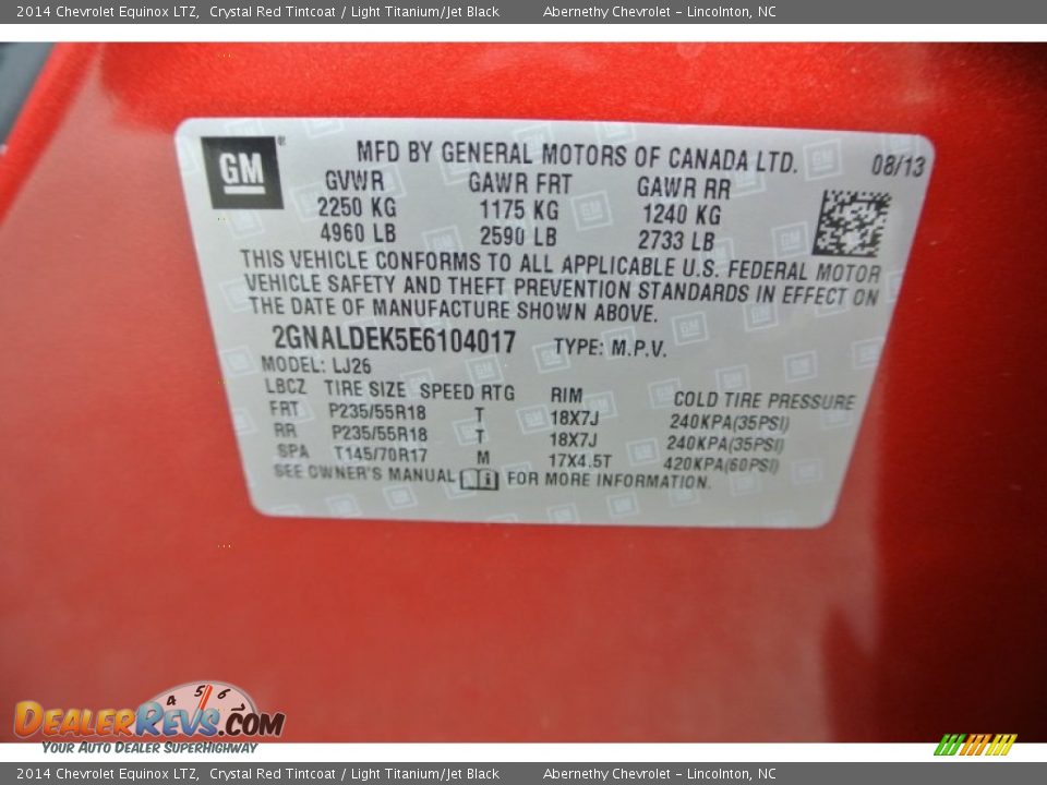 2014 Chevrolet Equinox LTZ Crystal Red Tintcoat / Light Titanium/Jet Black Photo #7