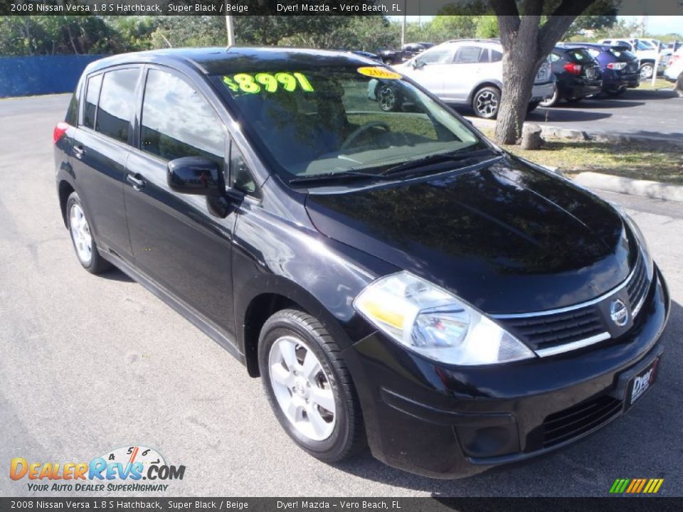 2008 Nissan Versa 1.8 S Hatchback Super Black / Beige Photo #1