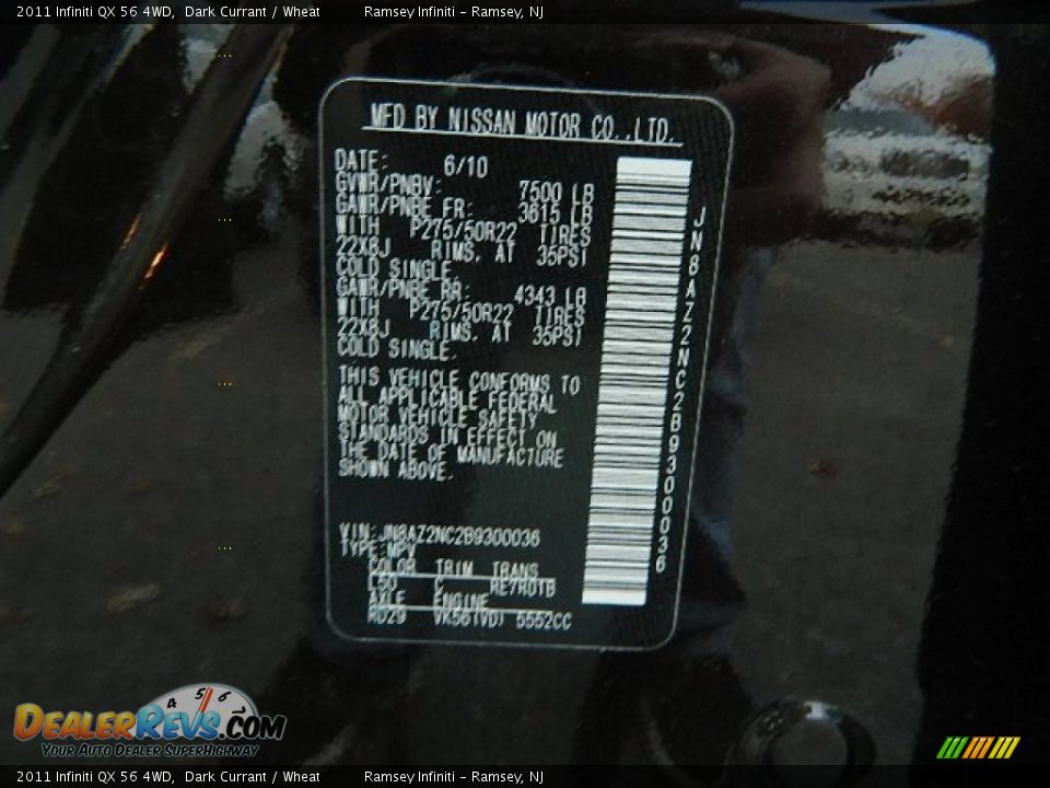 2011 Infiniti QX 56 4WD Dark Currant / Wheat Photo #5