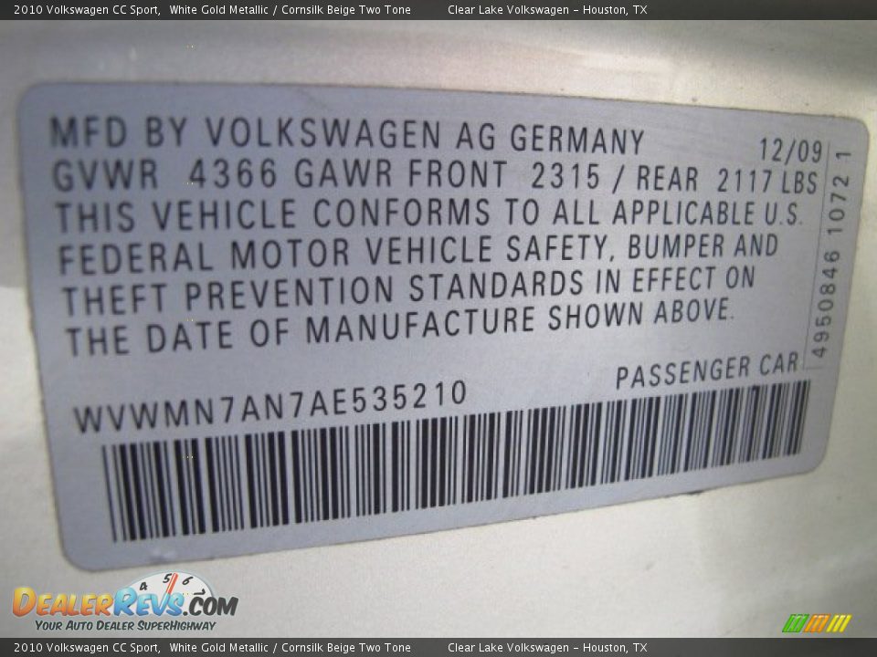 2010 Volkswagen CC Sport White Gold Metallic / Cornsilk Beige Two Tone Photo #31